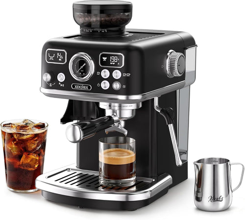 XIXUBX 2-in-1 Espresso Machine with Integrated Grinder, Professional 20 Bar Coffee Maker with Powerful Milk Frother, All-in-One for Coffee Lover, 1.8L Water Tank, Black