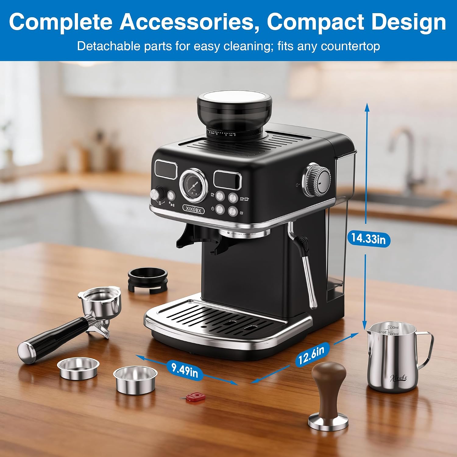 XIXUBX 2-in-1 Espresso Machine with Integrated Grinder, Professional 2