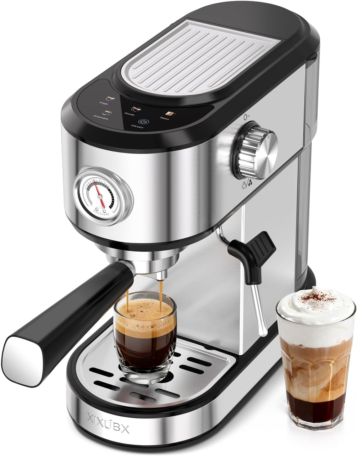 Espresso Machine 20 Bar, Touchscreen Coffee Maker with Milk Frother, Stainless Steel Espresso Maker Compact Latte Cappuccino Machines for Home Office, Silver