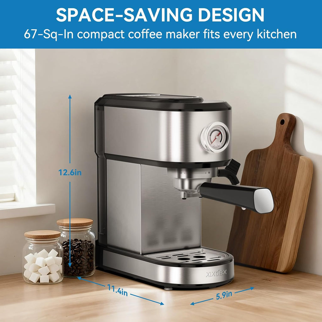 Espresso Machine 20 Bar, Touchscreen Coffee Maker with Milk Frother, Stainless Steel Espresso Maker Compact Latte Cappuccino Machines for Home Office, Silver