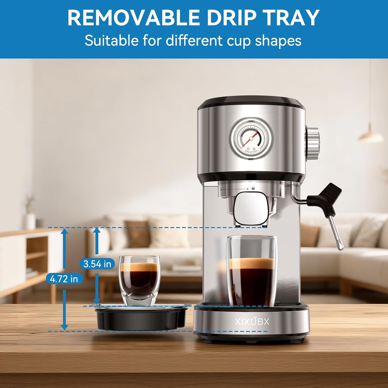 Espresso Machine 20 Bar, Touchscreen Coffee Maker with Milk Frother, Stainless Steel Espresso Maker Compact Latte Cappuccino Machines for Home Office, Silver