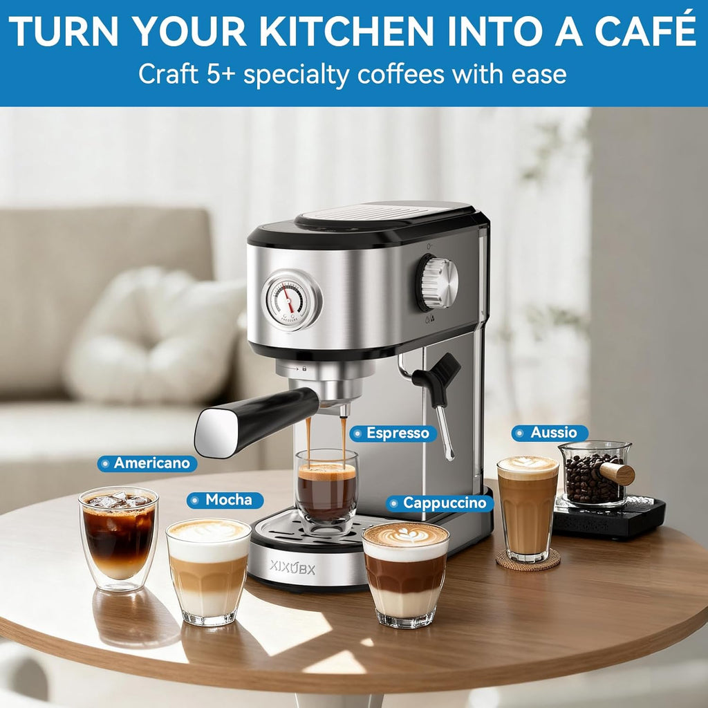 Espresso Machine 20 Bar, Touchscreen Coffee Maker with Milk Frother, Stainless Steel Espresso Maker Compact Latte Cappuccino Machines for Home Office, Silver