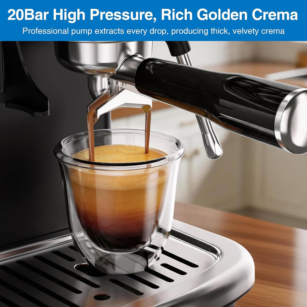 XIXUBX 2-in-1 Espresso Machine with Integrated Grinder, Professional 20 Bar Coffee Maker with Powerful Milk Frother, All-in-One for Coffee Lover, 1.8L Water Tank, Black