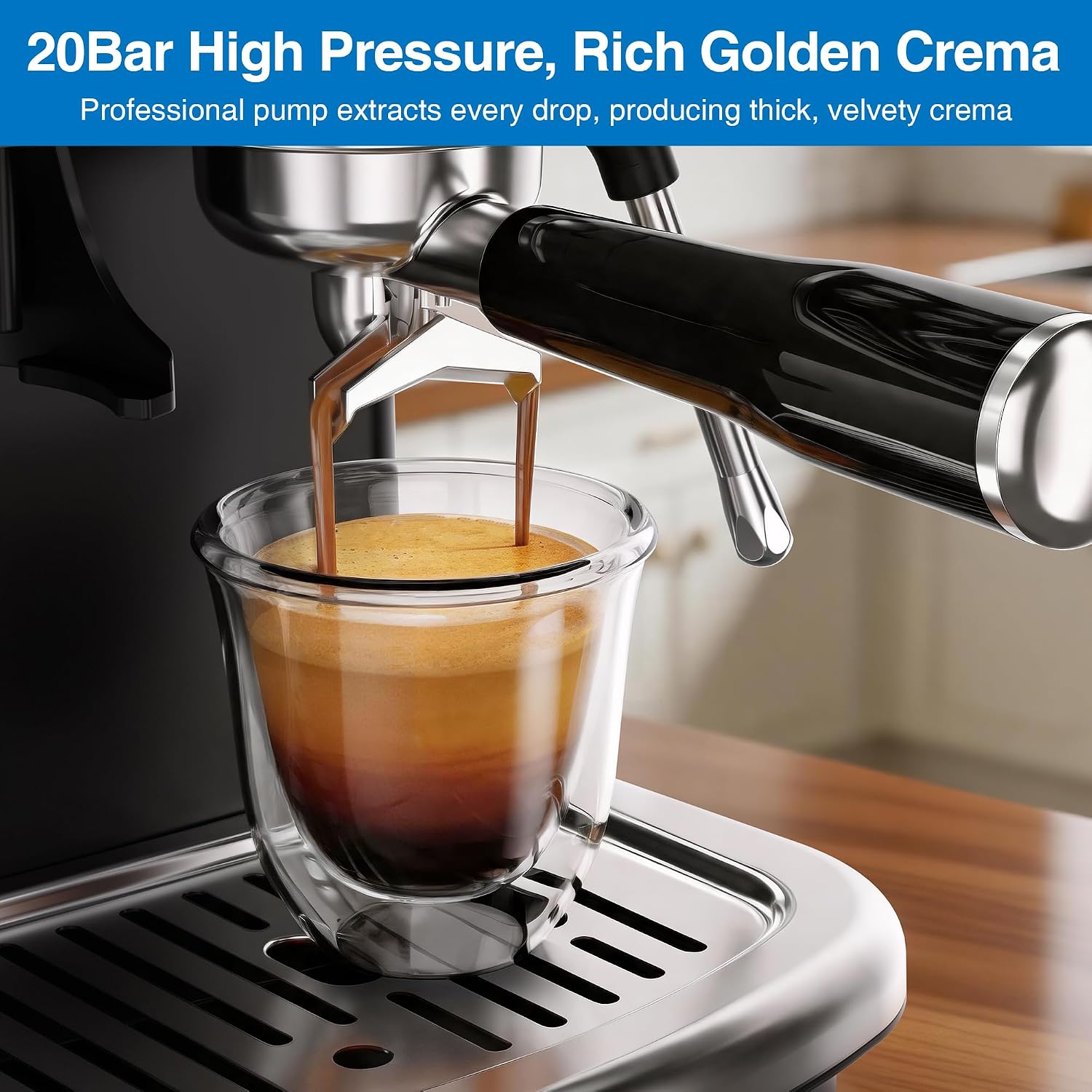 XIXUBX 2-in-1 Espresso Machine with Integrated Grinder, Professional 20 Bar Coffee Maker with Powerful Milk Frother, All-in-One for Coffee Lover, 1.8L Water Tank, Black