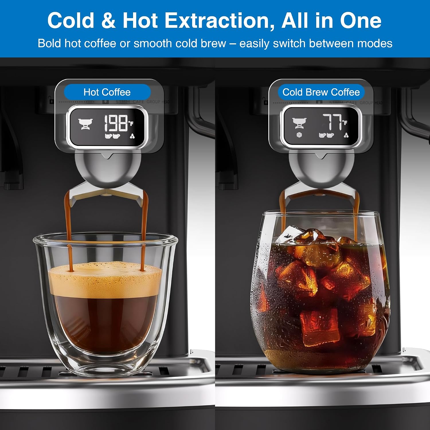 XIXUBX 2-in-1 Espresso Machine with Integrated Grinder, Professional 20 Bar Coffee Maker with Powerful Milk Frother, All-in-One for Coffee Lover, 1.8L Water Tank, Black