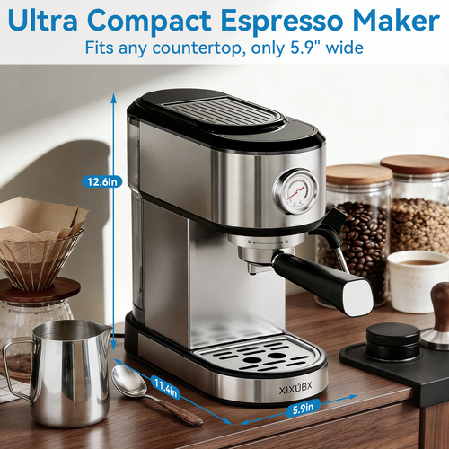Espresso Machine 20 Bar, Touchscreen Coffee Maker with Milk Frother, Stainless Steel Espresso Maker Compact Latte Cappuccino Machines for Home Office, Silver