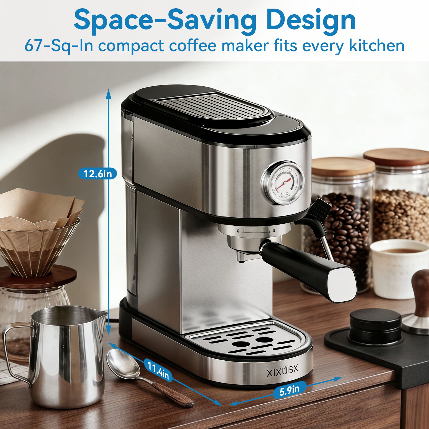 Espresso Machine 20 Bar, Touchscreen Coffee Maker with Milk Frother, Stainless Steel Espresso Maker Compact Latte Cappuccino Machines for Home Office, Silver