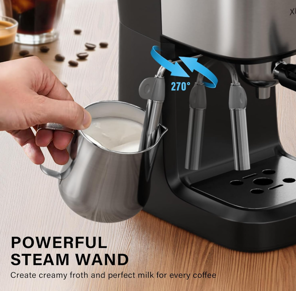 6 Bar Espresso Machine, 800W Compact Coffee Maker with Stainless Steel Cup Warmer, Steam Milk Frother, Automatic Pressure Relief