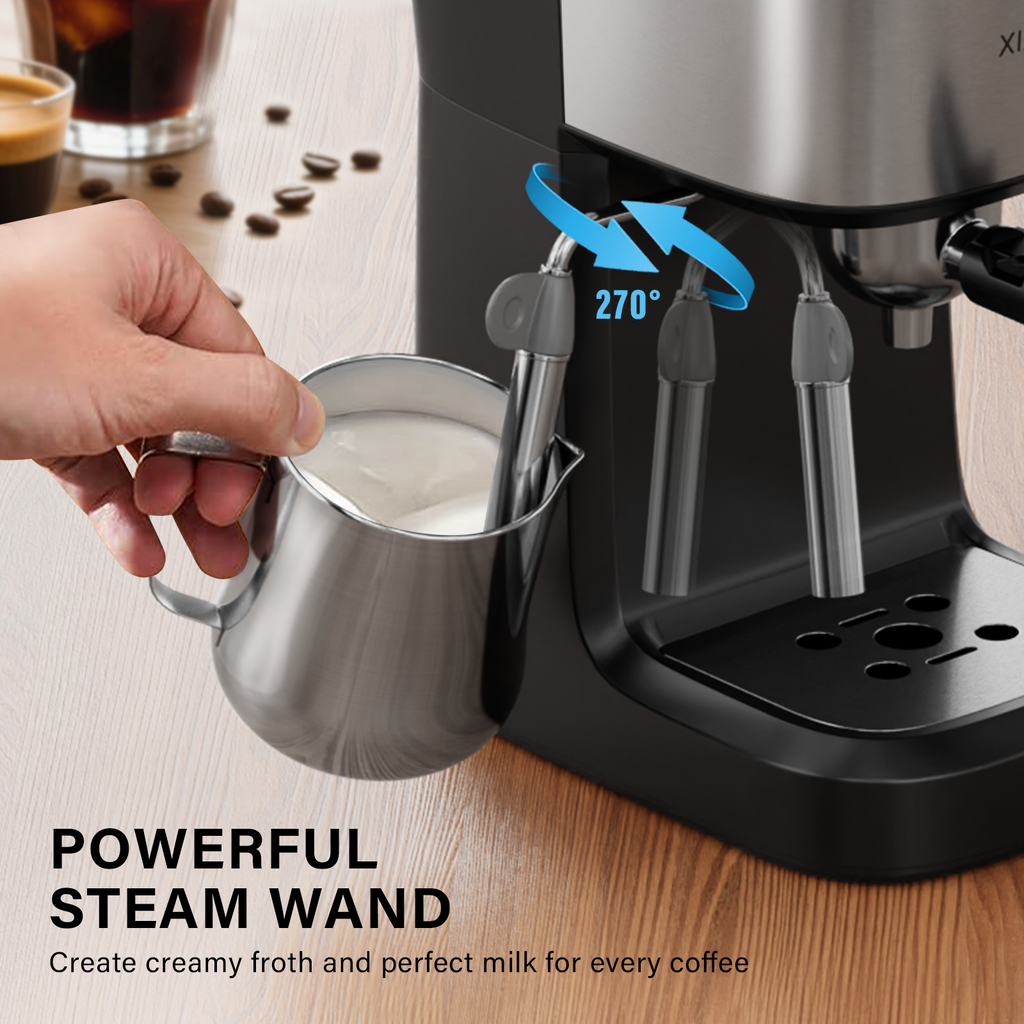 6 Bar Espresso Machine, 800W Compact Coffee Maker with Stainless Steel Cup Warmer, Steam Milk Frother, Automatic Pressure Relief