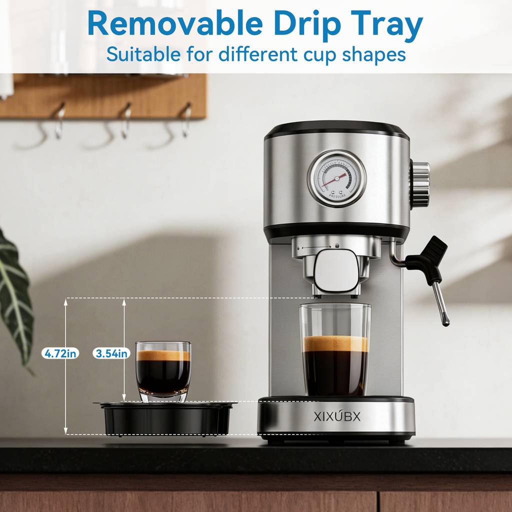 Espresso Machine 20 Bar, Touchscreen Coffee Maker with Milk Frother, Stainless Steel Espresso Maker Compact Latte Cappuccino Machines for Home Office, Silver