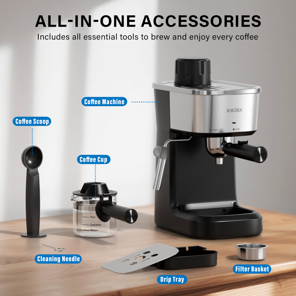 6 Bar Espresso Machine, 800W Compact Coffee Maker with Stainless Steel Cup Warmer, Steam Milk Frother, Automatic Pressure Relief