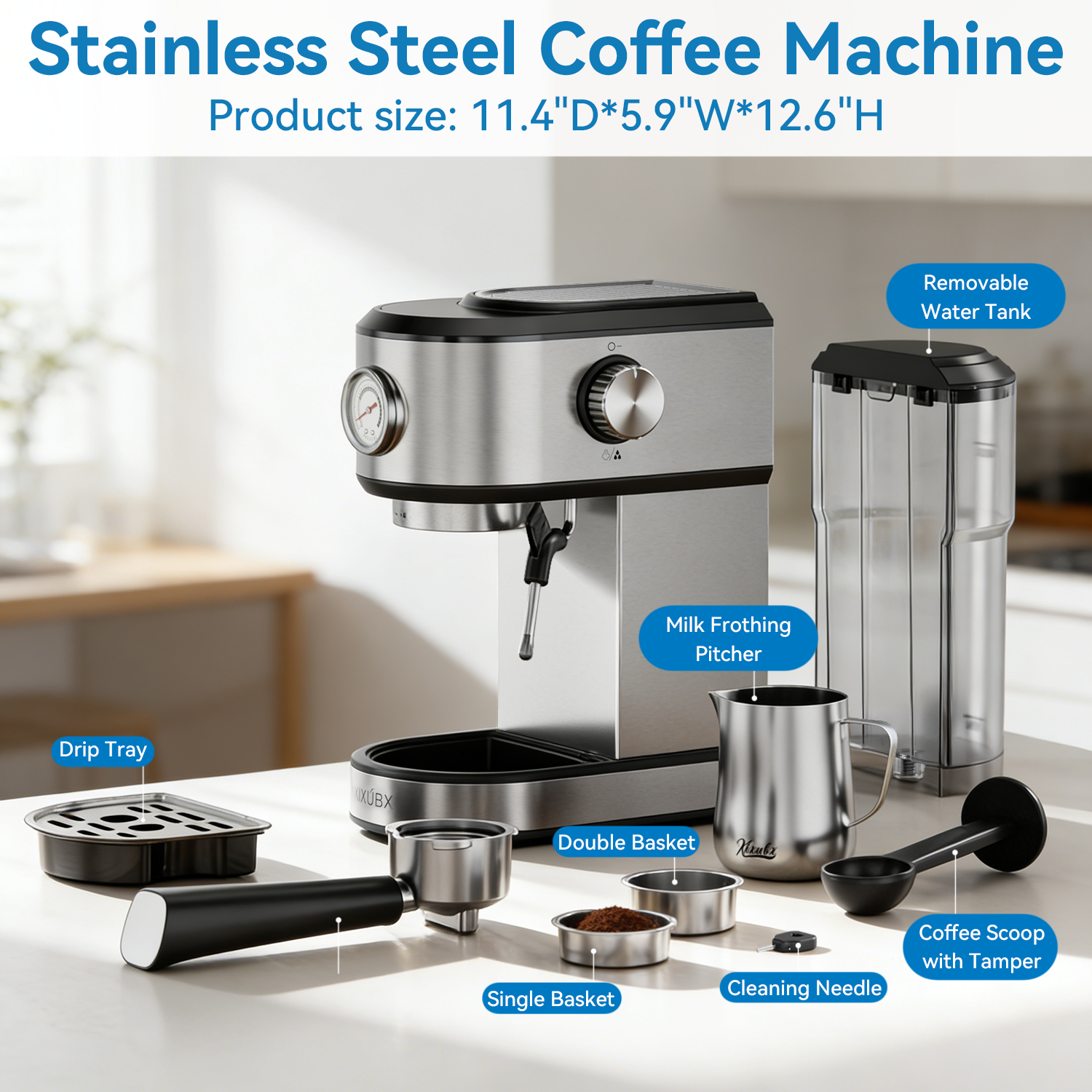 Espresso Machine 20 Bar, Touchscreen Coffee Maker with Milk Frother, Stainless Steel Espresso Maker Compact Latte Cappuccino Machines for Home Office, Silver