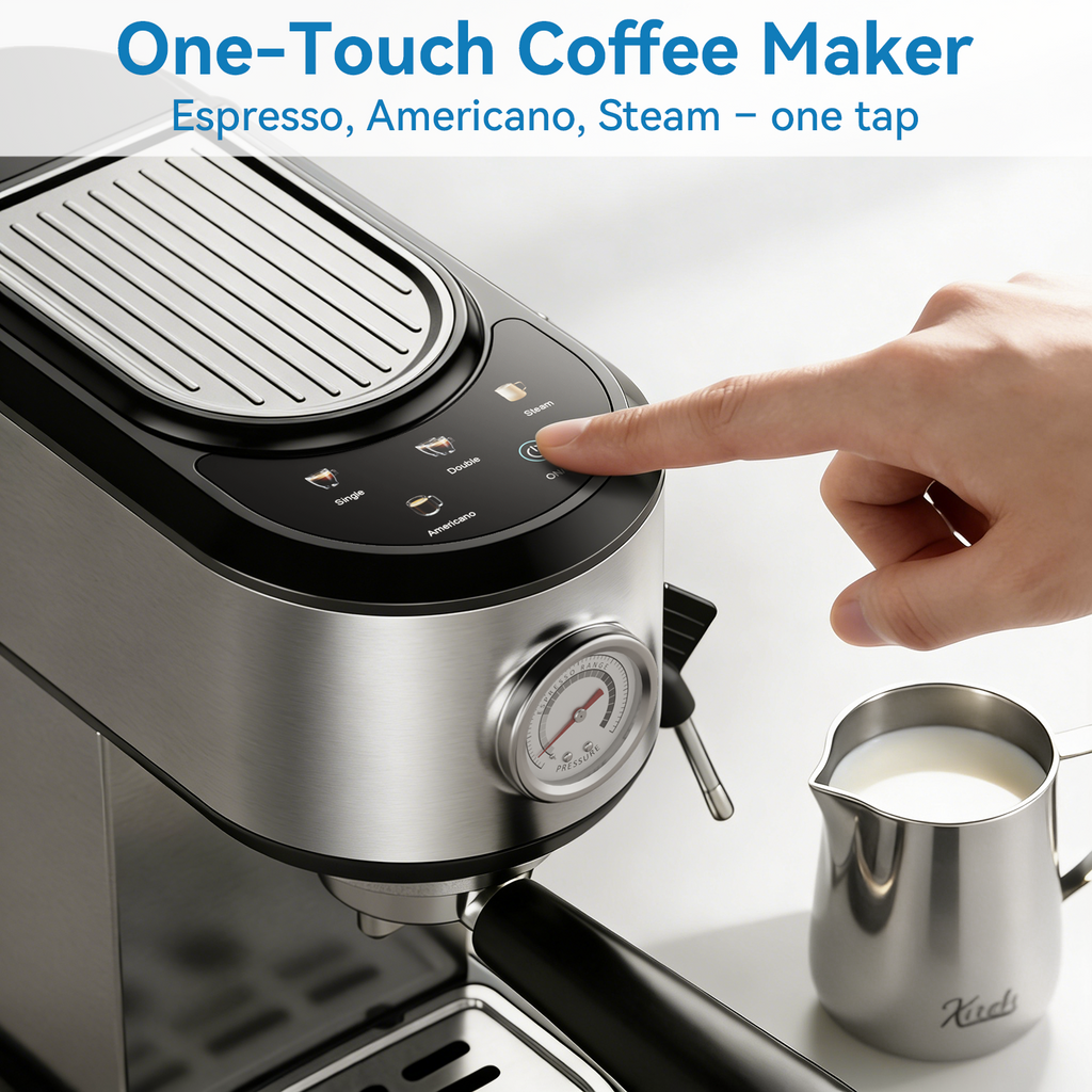 Espresso Machine 20 Bar, Touchscreen Coffee Maker with Milk Frother, Stainless Steel Espresso Maker Compact Latte Cappuccino Machines for Home Office, Silver