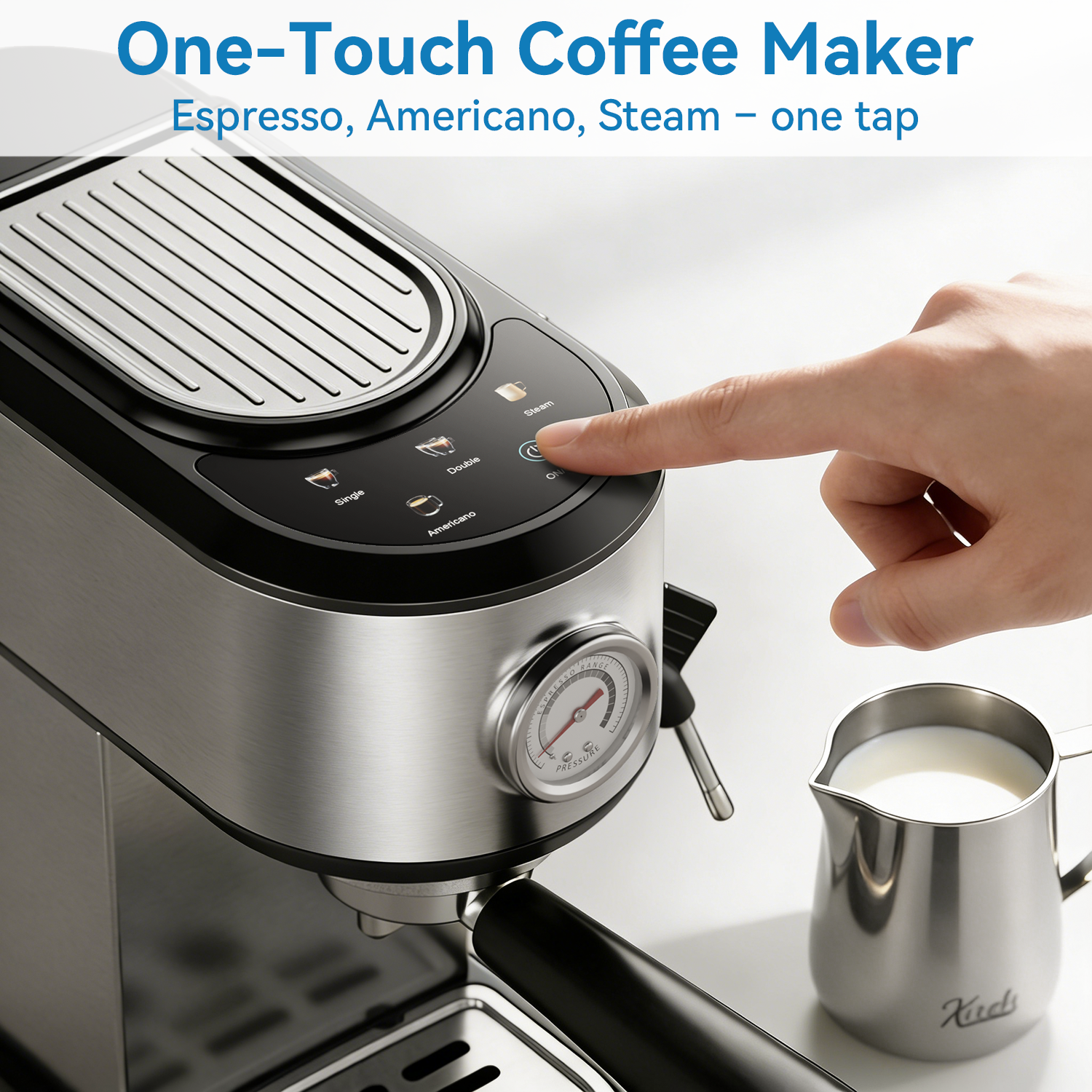 Espresso Machine 20 Bar, Touchscreen Coffee Maker with Milk Frother, Stainless Steel Espresso Maker Compact Latte Cappuccino Machines for Home Office, Silver