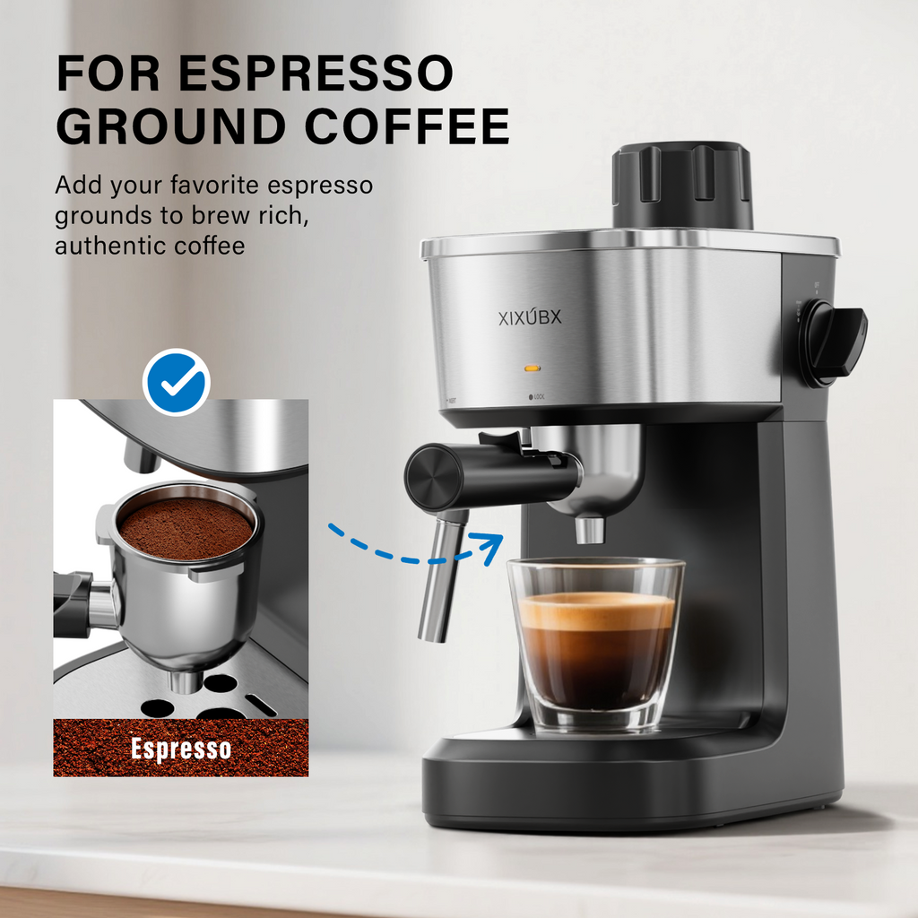 6 Bar Espresso Machine, 800W Compact Coffee Maker with Stainless Steel Cup Warmer, Steam Milk Frother, Automatic Pressure Relief