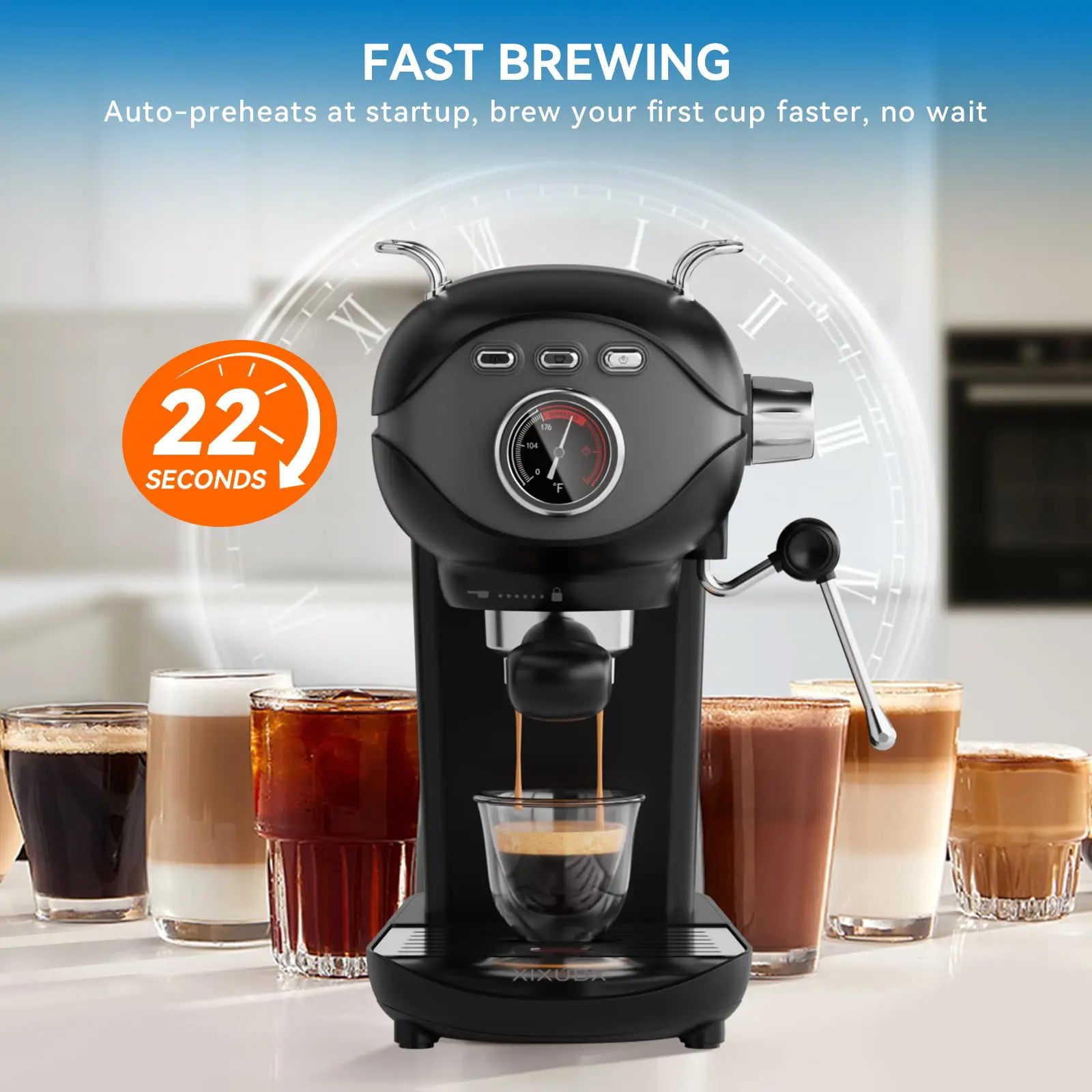 XIXUBX® 20Bar Espresso Machine with Frother and Removable Water Tank-Black