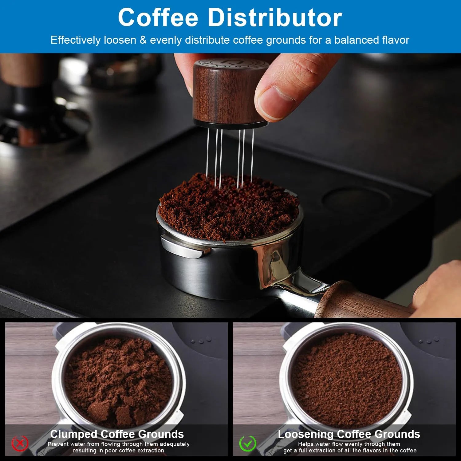 XIXUBX® 2-in-1 Espresso Tamper & Magnetic WDT Tool for 51mm Portafilter Basket