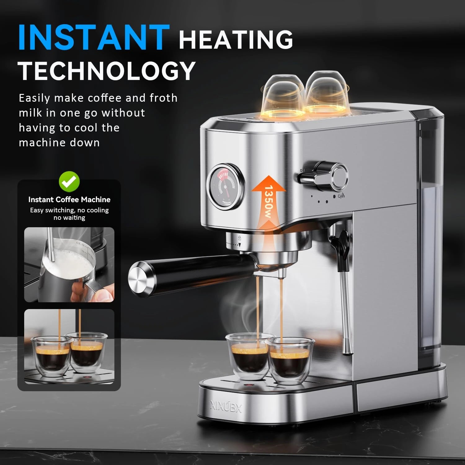 XIXUBX® 20Bar Espresso Machine with Milk Frother & Pressure Gauge for 42oz Water Tank