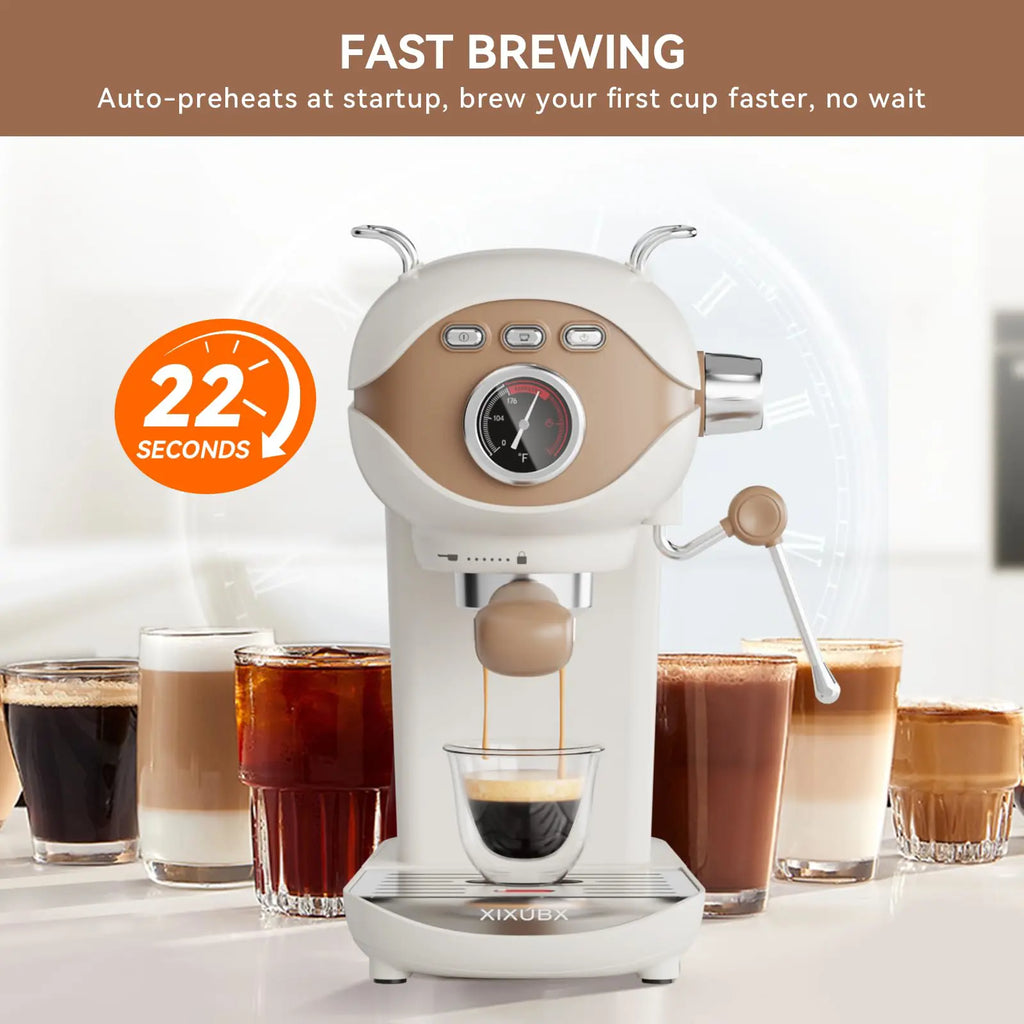 XIXUBX® 20Bar Espresso Machine with Frother and Removable Water Tank-White