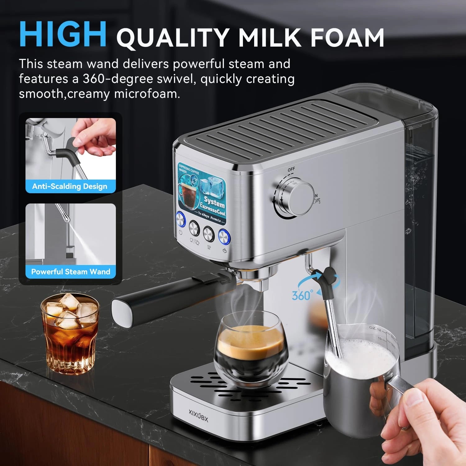 XIXUBX® 20Bar Espresso Machine with Milk Frother & 42oz Water Tank