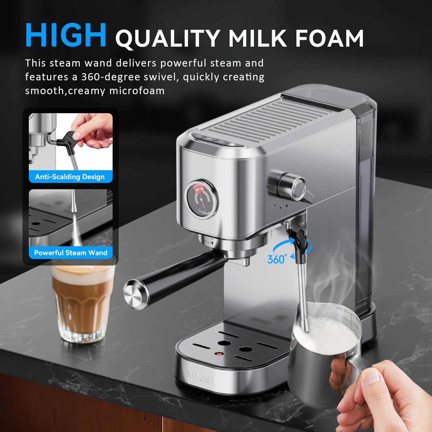 XIXUBX® 20Bar Espresso Machine with Milk Frother & Pressure Gauge for 42oz Water Tank