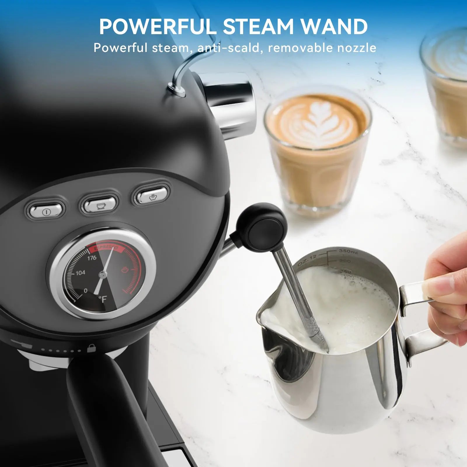 XIXUBX® 20Bar Espresso Machine with Frother and Removable Water Tank-Black