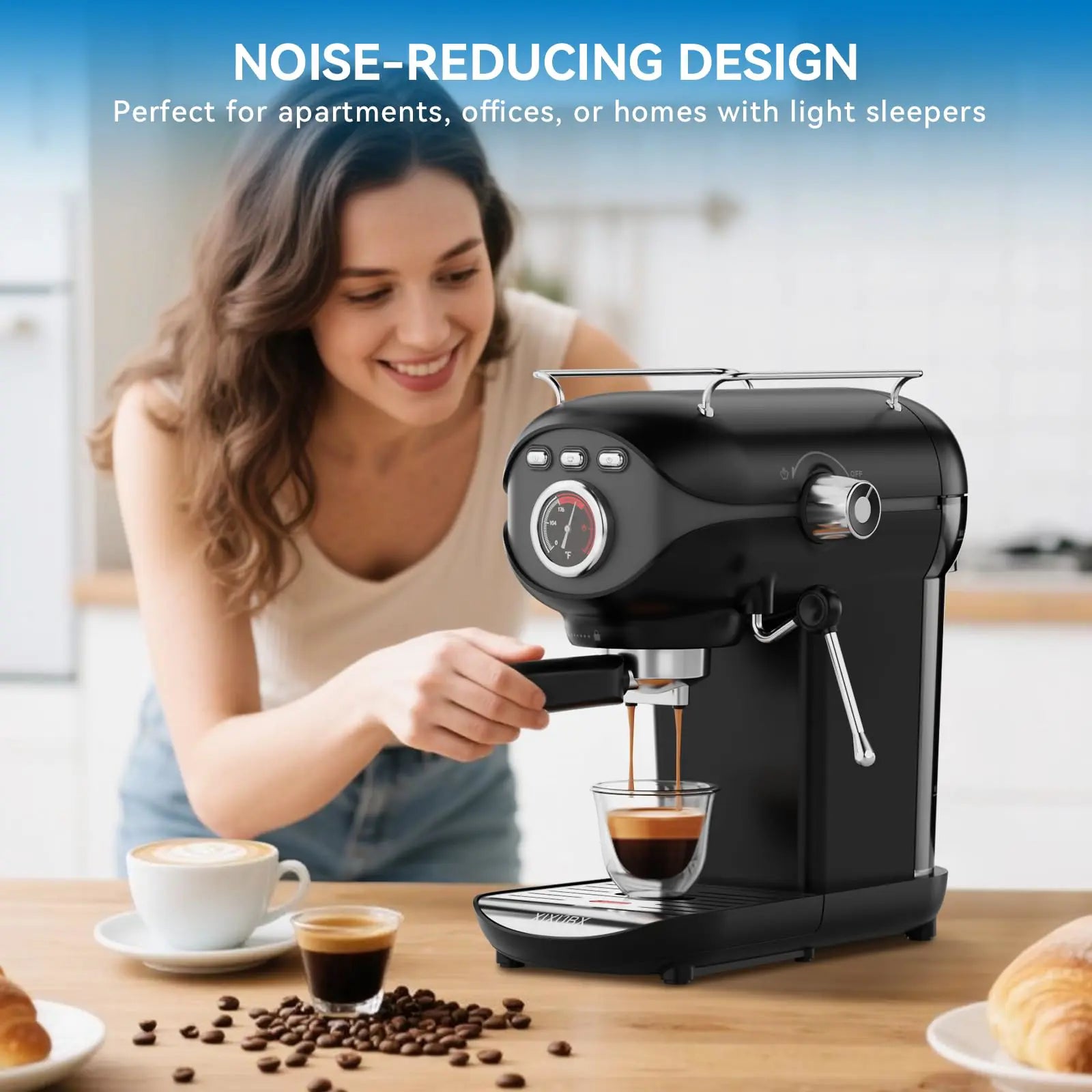 XIXUBX® 20Bar Espresso Machine with Frother and Removable Water Tank-Black