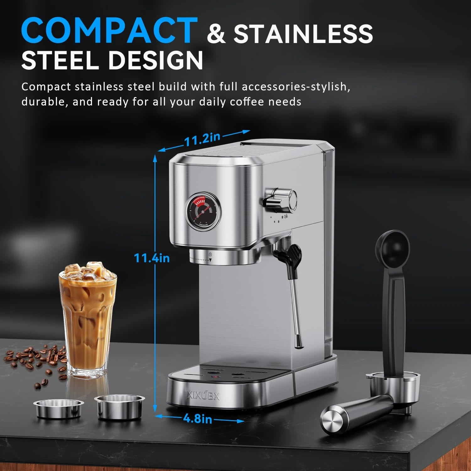 XIXUBX® 20Bar Espresso Machine with Milk Frother & Pressure Gauge for 42oz Water Tank