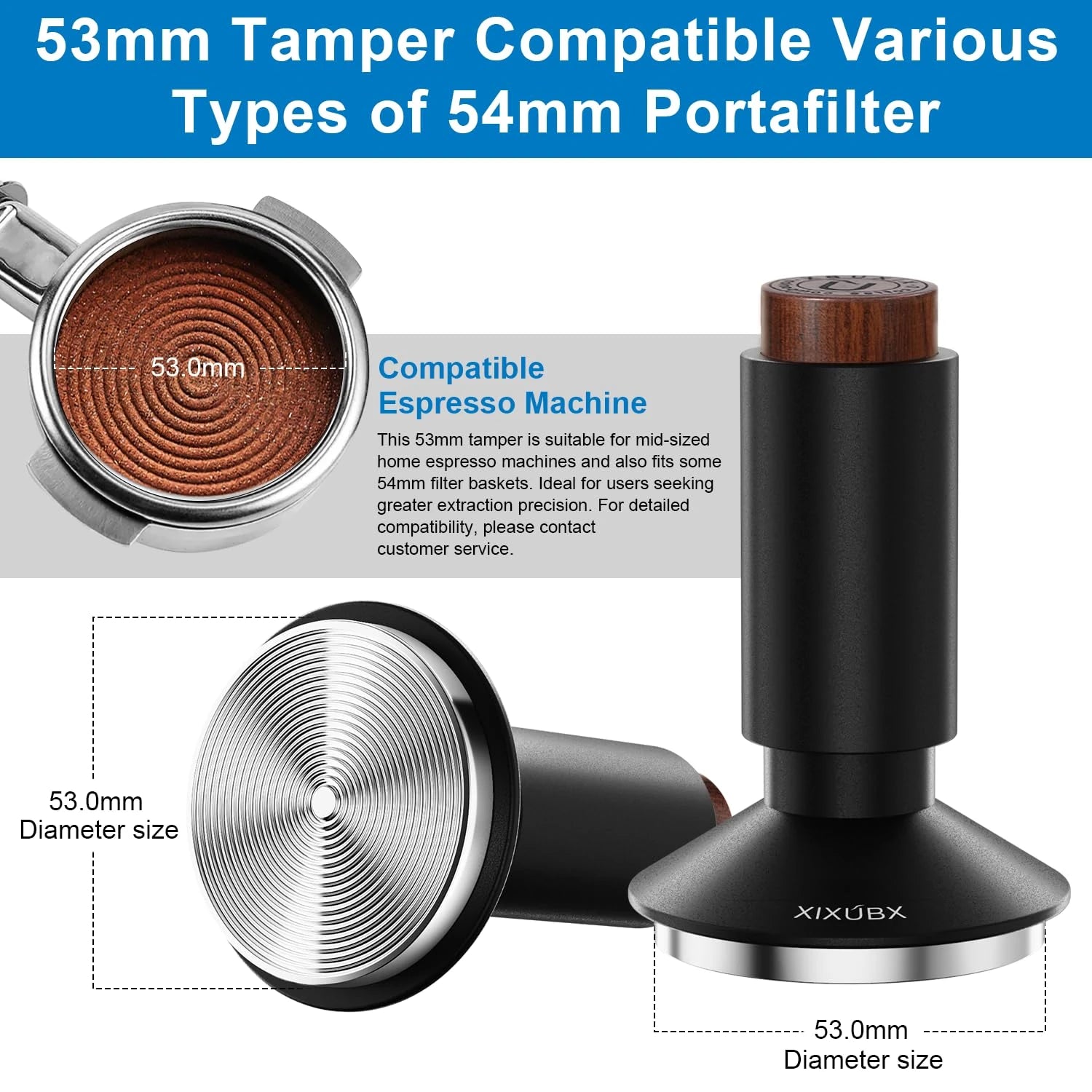 XIXUBX 2-in-1 Espresso Tamper & Magnetic WDT Tool for 53mm Portafilter Basket