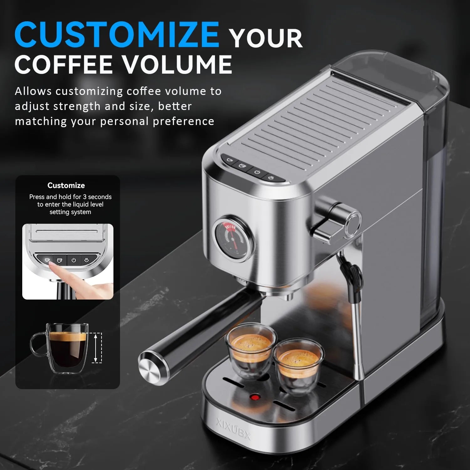 XIXUBX® 20Bar Espresso Machine with Milk Frother & Pressure Gauge for 42oz Water Tank