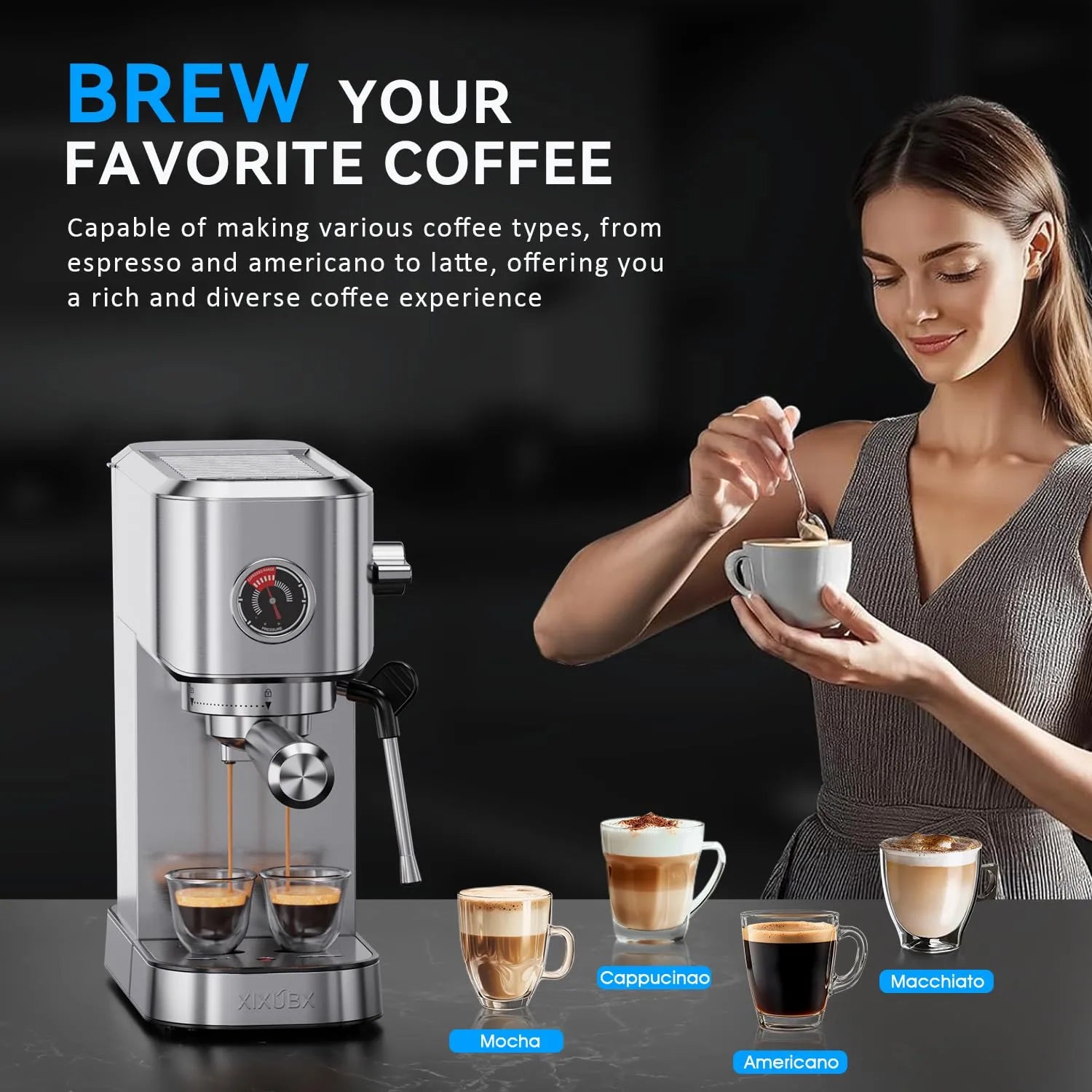 XIXUBX® 20Bar Espresso Machine with Milk Frother & Pressure Gauge for 42oz Water Tank
