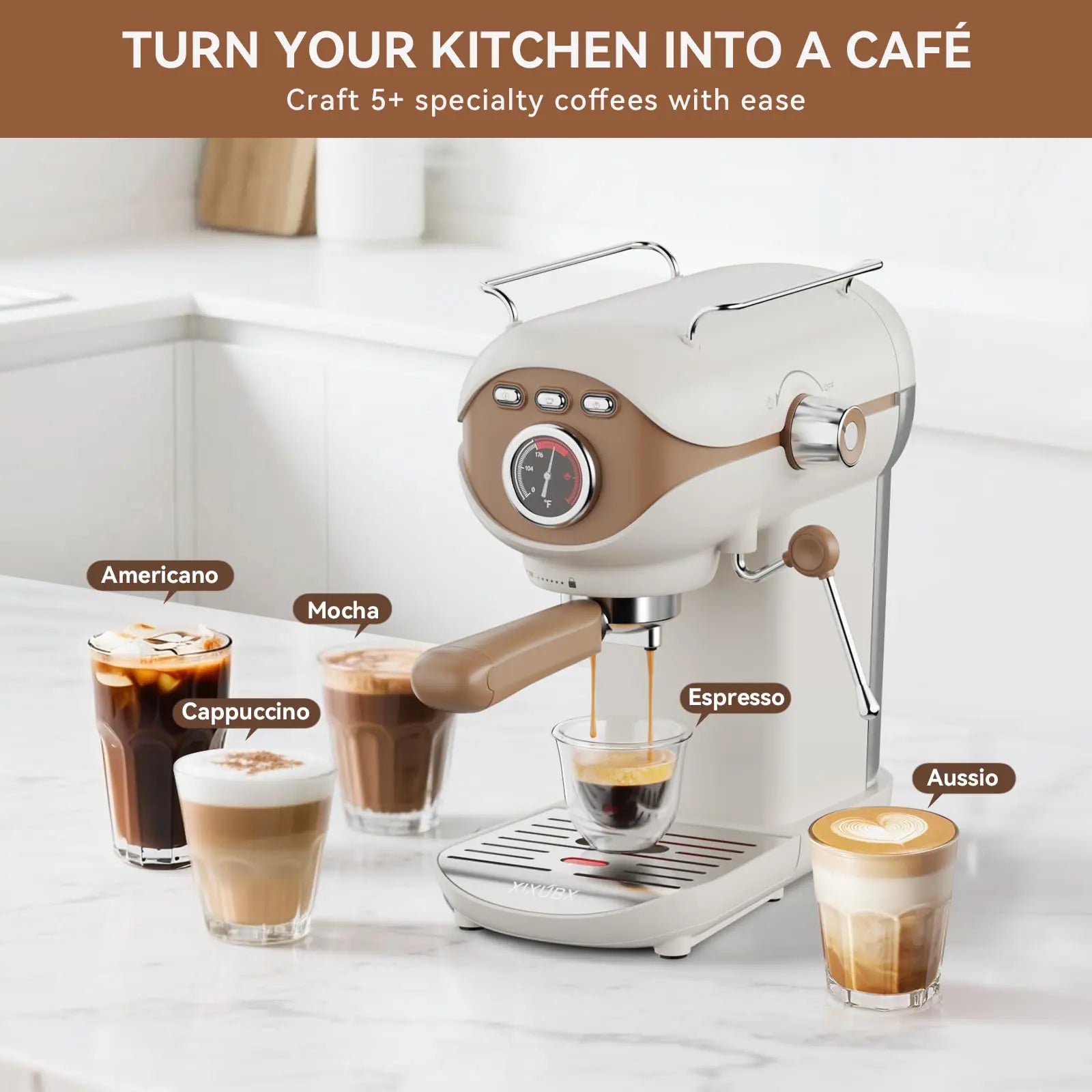 XIXUBX® 20Bar Espresso Machine with Frother and Removable Water Tank-White