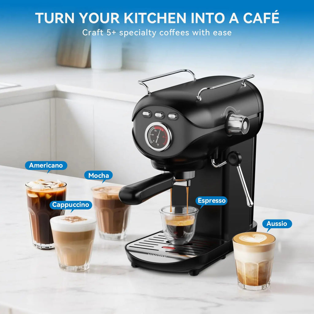 XIXUBX® 20Bar Espresso Machine with Frother and Removable Water Tank-Black
